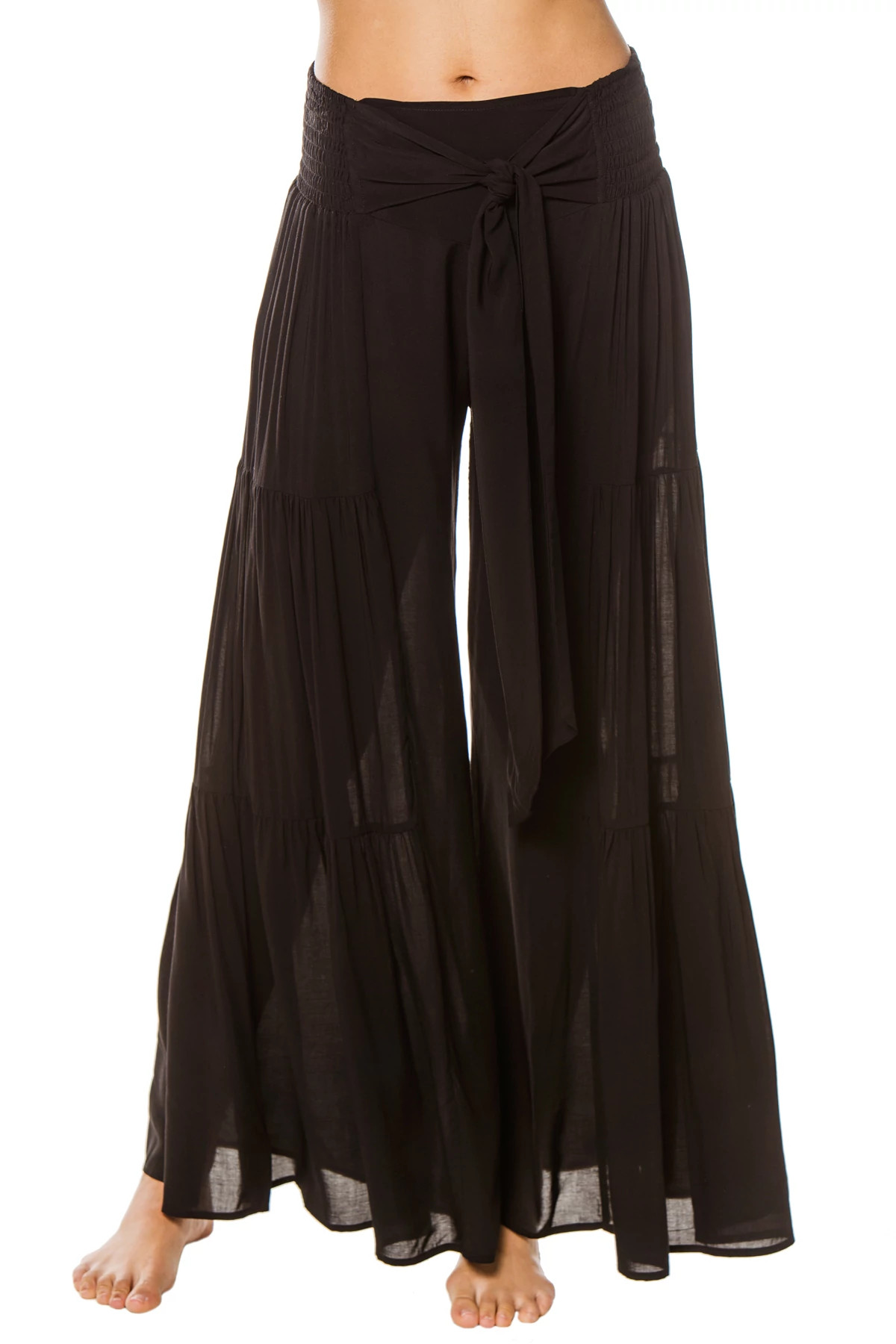 BLACK Wide Leg Bow Tie Pants image number 1