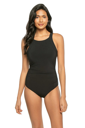 BLACK High Neck One Piece Swimsuit