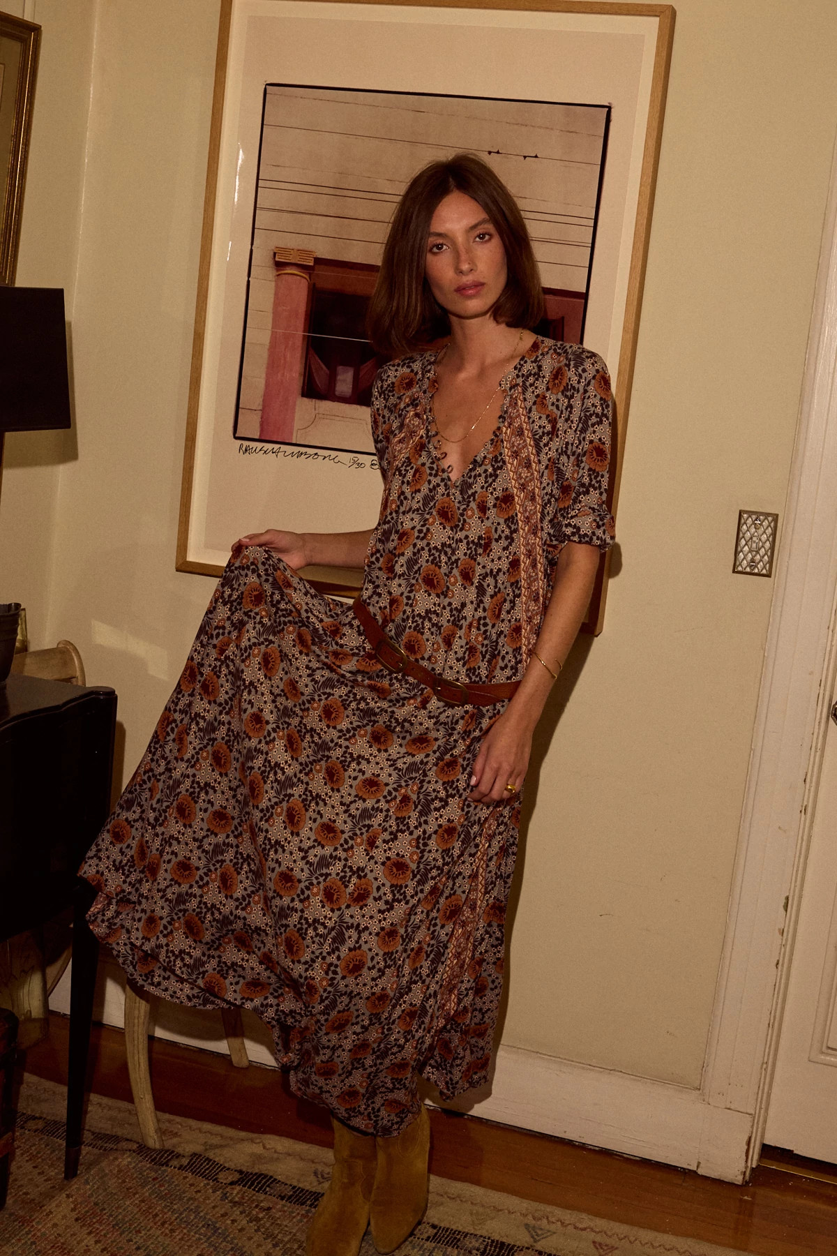 VINTAGE FLOWERS SLATE Fiore Maxi Dress image number 3