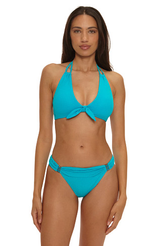 TURQUOISE Nashville Textured Halter Bikini Top