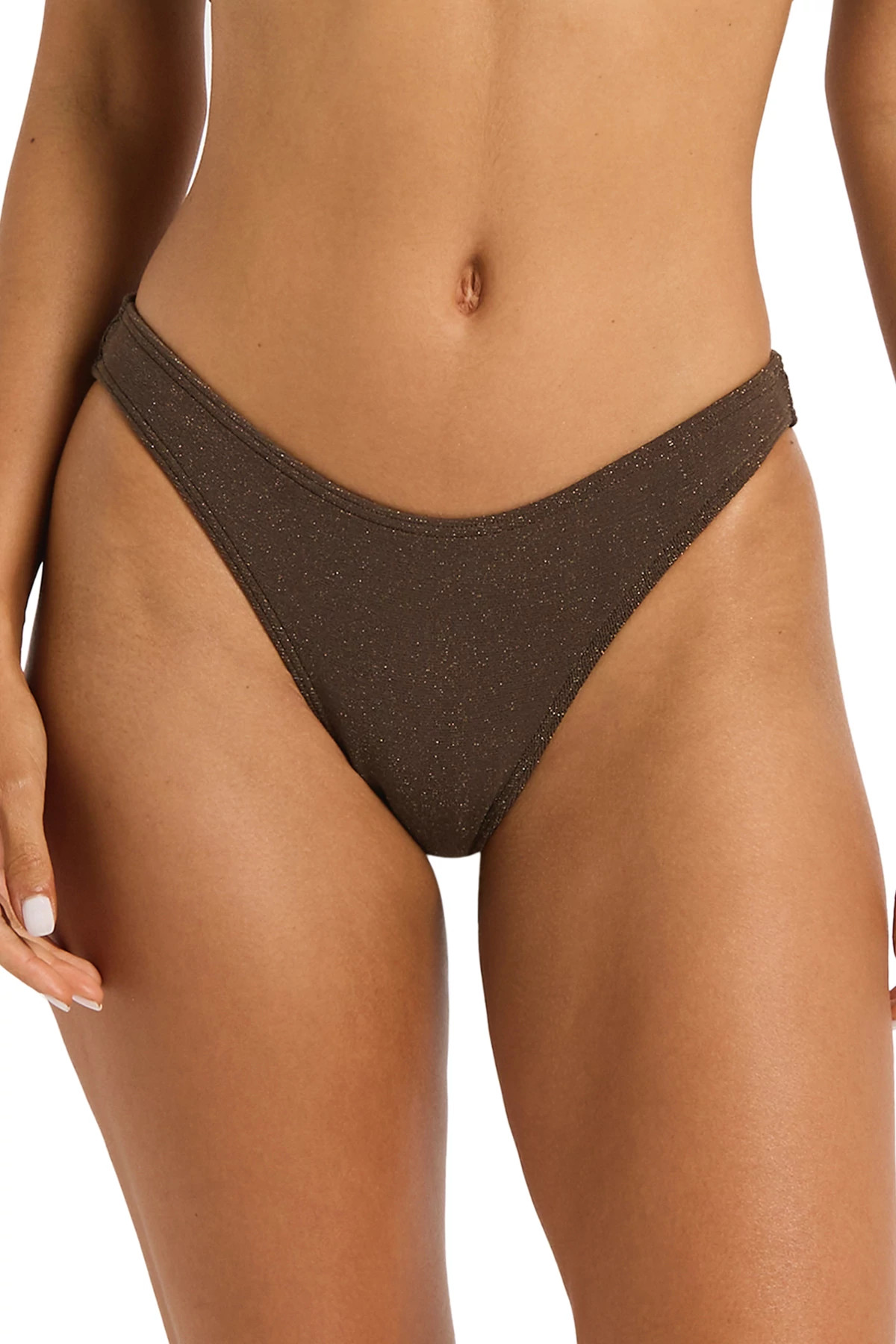 WALNUT LUREX Olivia Lurex High Leg Bikini Bottom image number 1