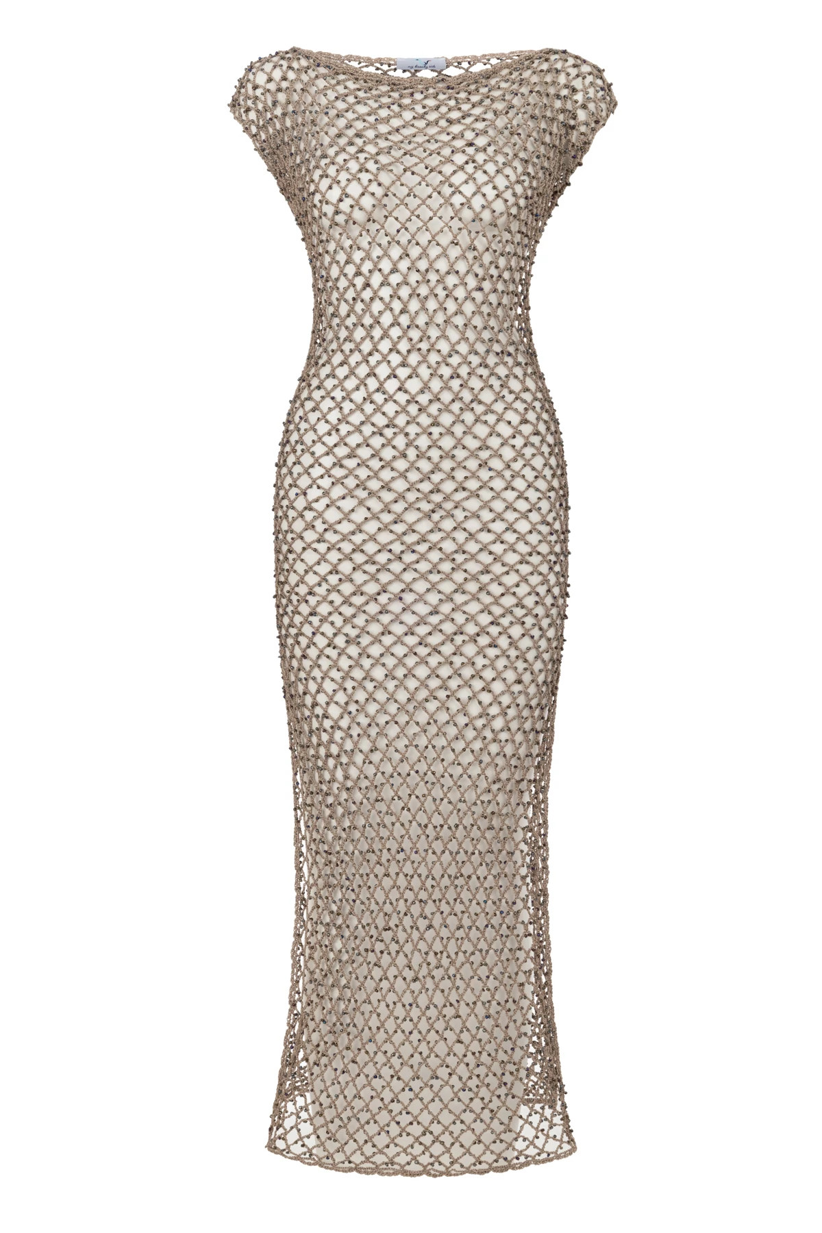 BRONZE Hand Crochet Net Beaded Maxi Dress image number 3