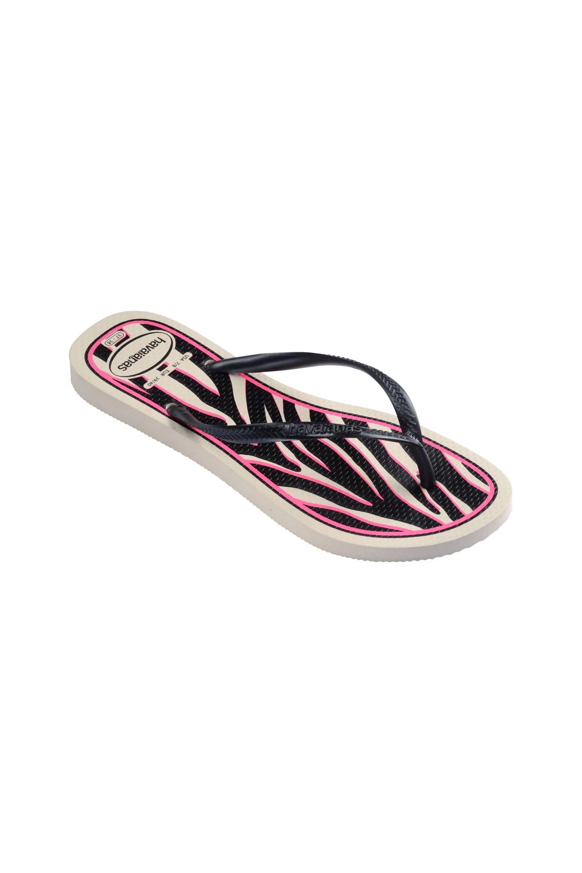 BEIGE/ DARK GREY METALLIC Animal Print Flip Flops image number 3