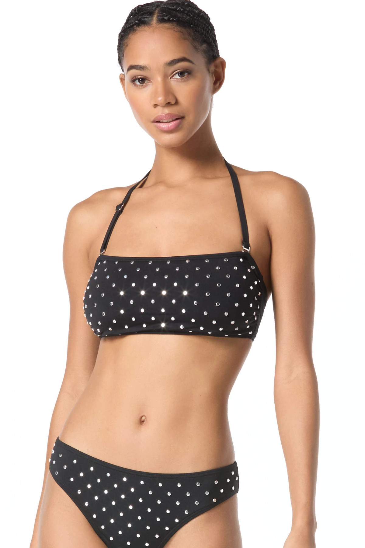 BLACK Studded Bandeau Bikini Top image number 3