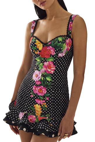 BLACK DOTS Aitana Polka Dot Smocked Mini Dress