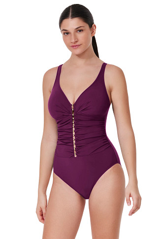 WINE V-Neck One Piece Swimsuit (D Cup)