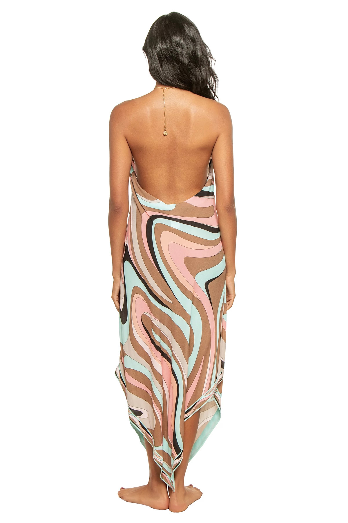 ICE BLUE MULTI Elise Swirl Print Halter Midi Dress image number 2