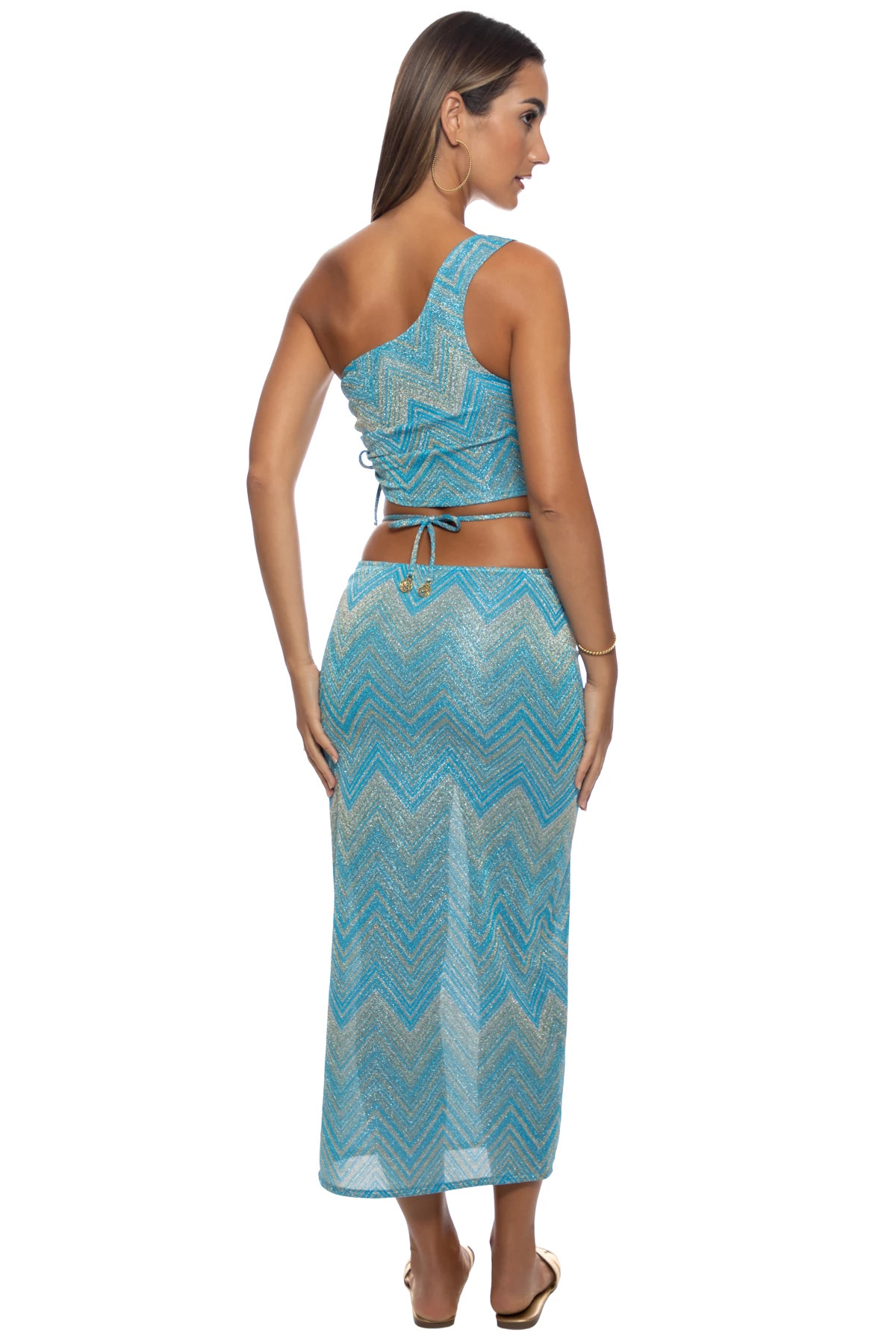 MULTI BLUE Tidal Shimmer One Shoulder Crop Top image number 2