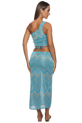 MULTI BLUE Tidal Shimmer One Shoulder Crop Top