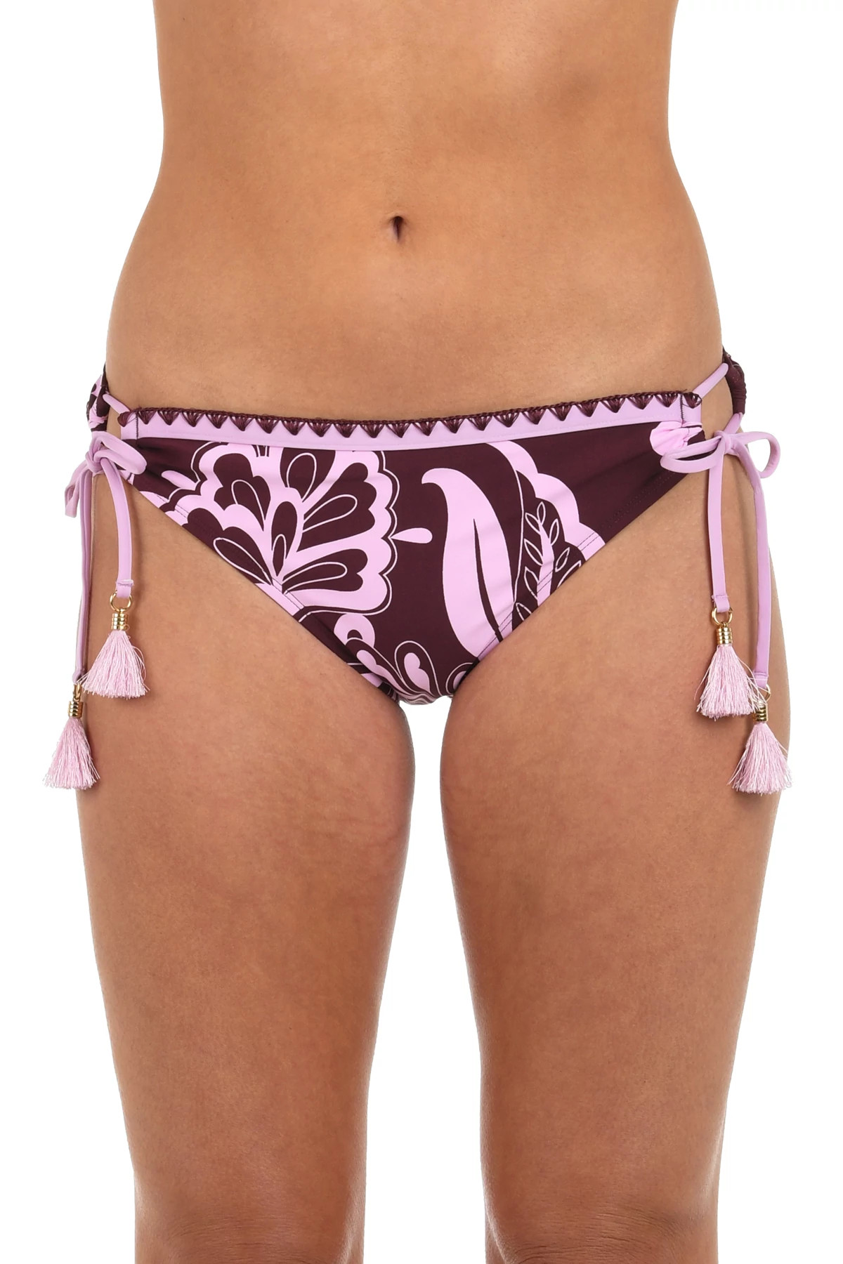 DARK CHERRY Fiji Flora Hipster Tie Side Bikini Bottom image number 1