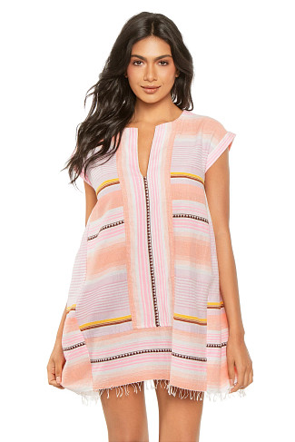KIREMITI PINK Elina Split Neck Stripe Mini Caftan