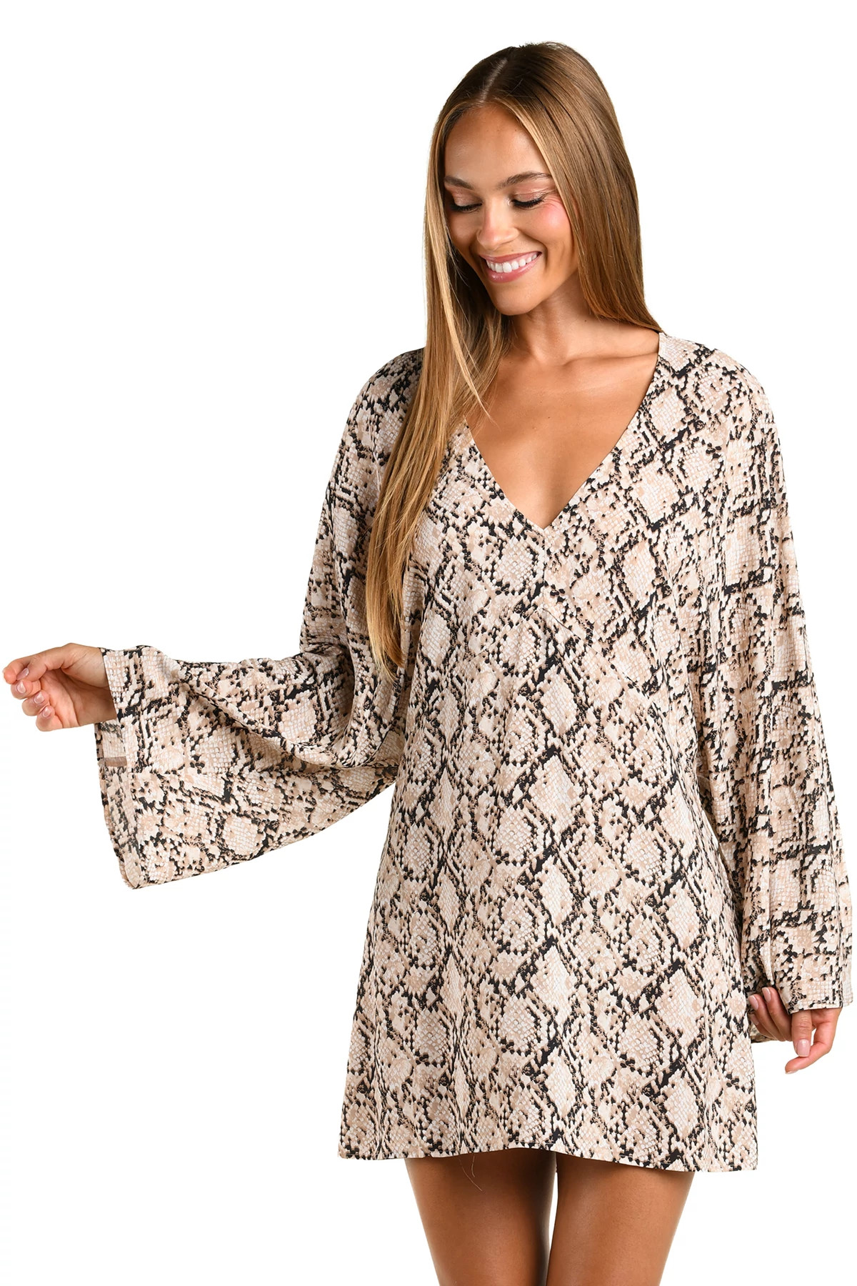 MULTI Snake Print Chiffon Tunic Cover Up image number 4