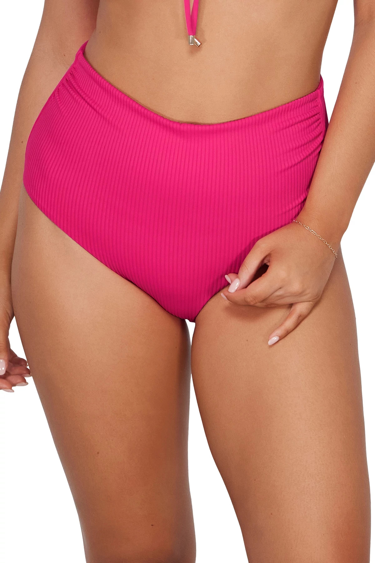 BEGONIA SANDBAR RIB Capri High Waist Bikini Bottom image number 1