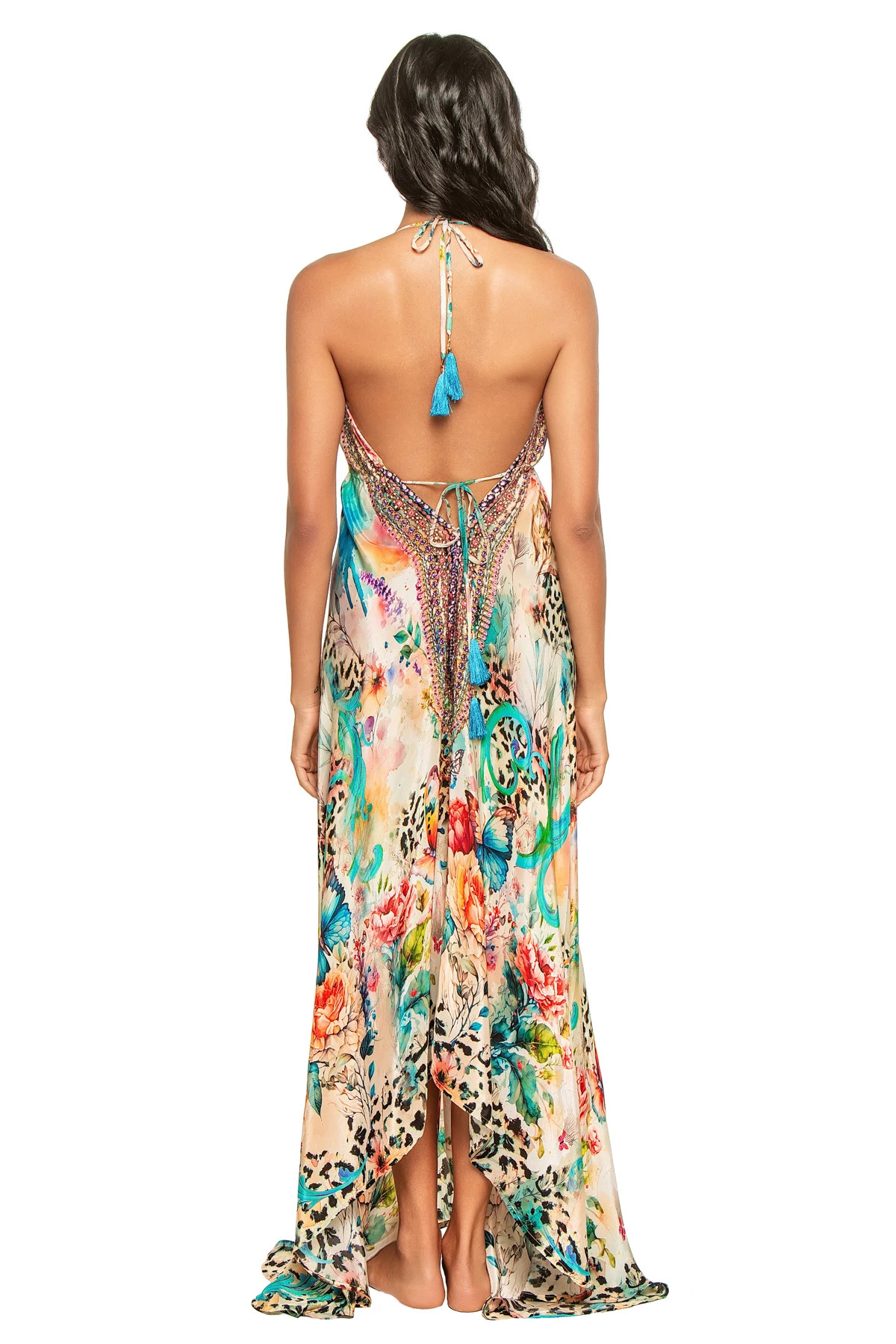 RIVIERA WILDFLOWER DREAM Embellished Hi-Low Halter Maxi Dress image number 2