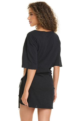 BLACK Shirred Side Cotton Shirt Dress