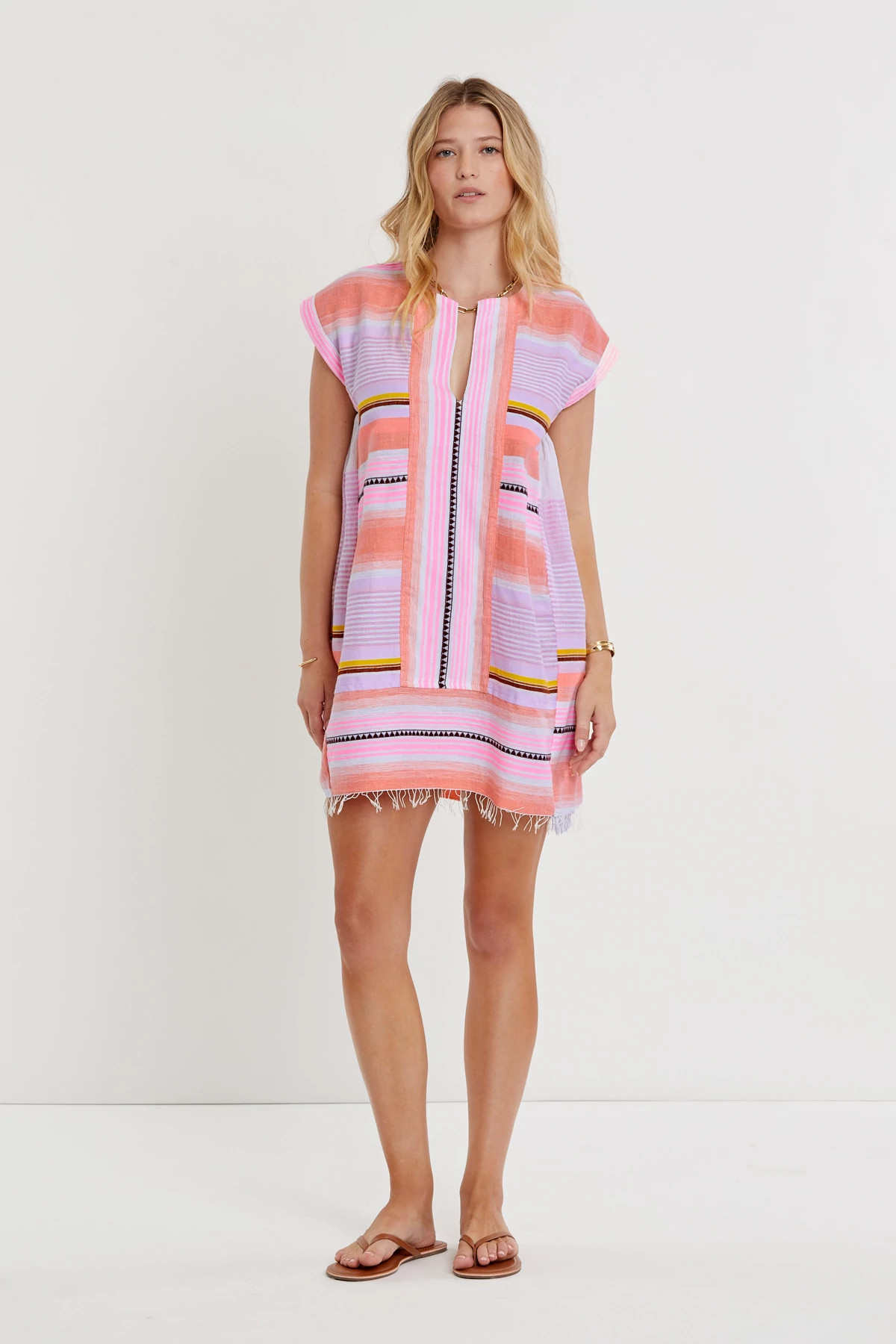 KIREMITI PINK Elina Split Neck Stripe Mini Caftan image number 3