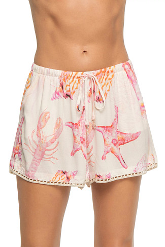 OCEANA PRINT Sea Life Print Drawstring Beach Shorts