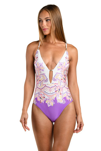 MULTI Lilac Cascade Keyhole Plunge One Piece Swimsuit