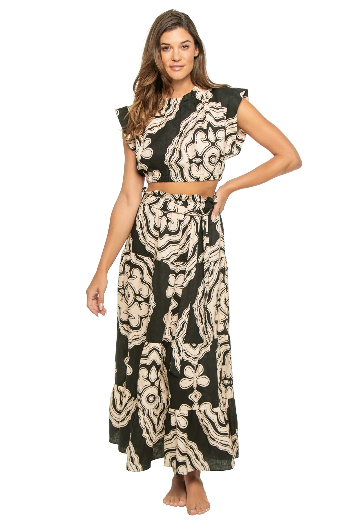 NIKU BLACK Muna Linen Crop Top image number 1