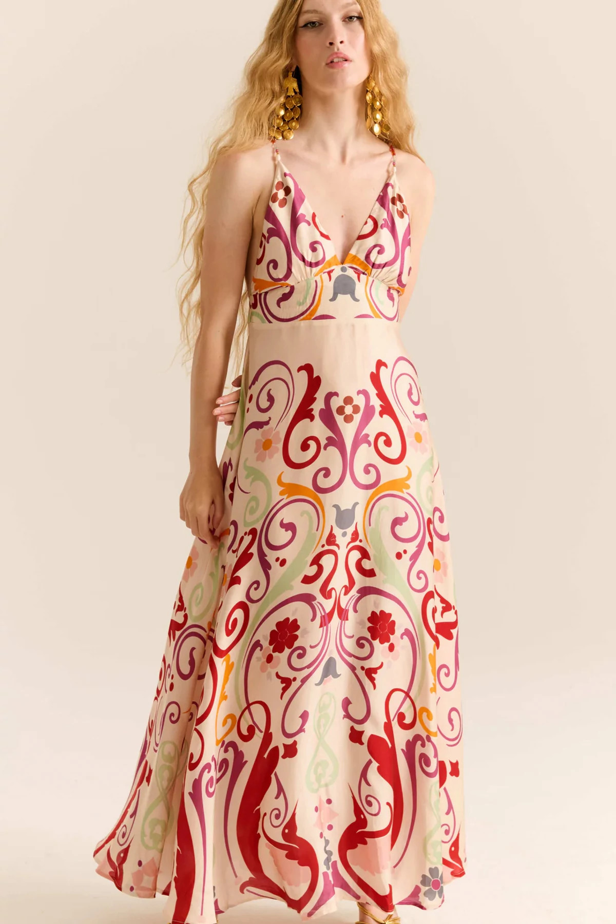 FILETEADO Star Satin Maxi Dress image number 1