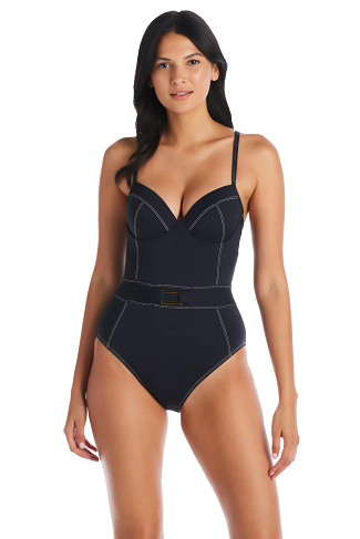 BLACK Stitched One Piece Swimsuit