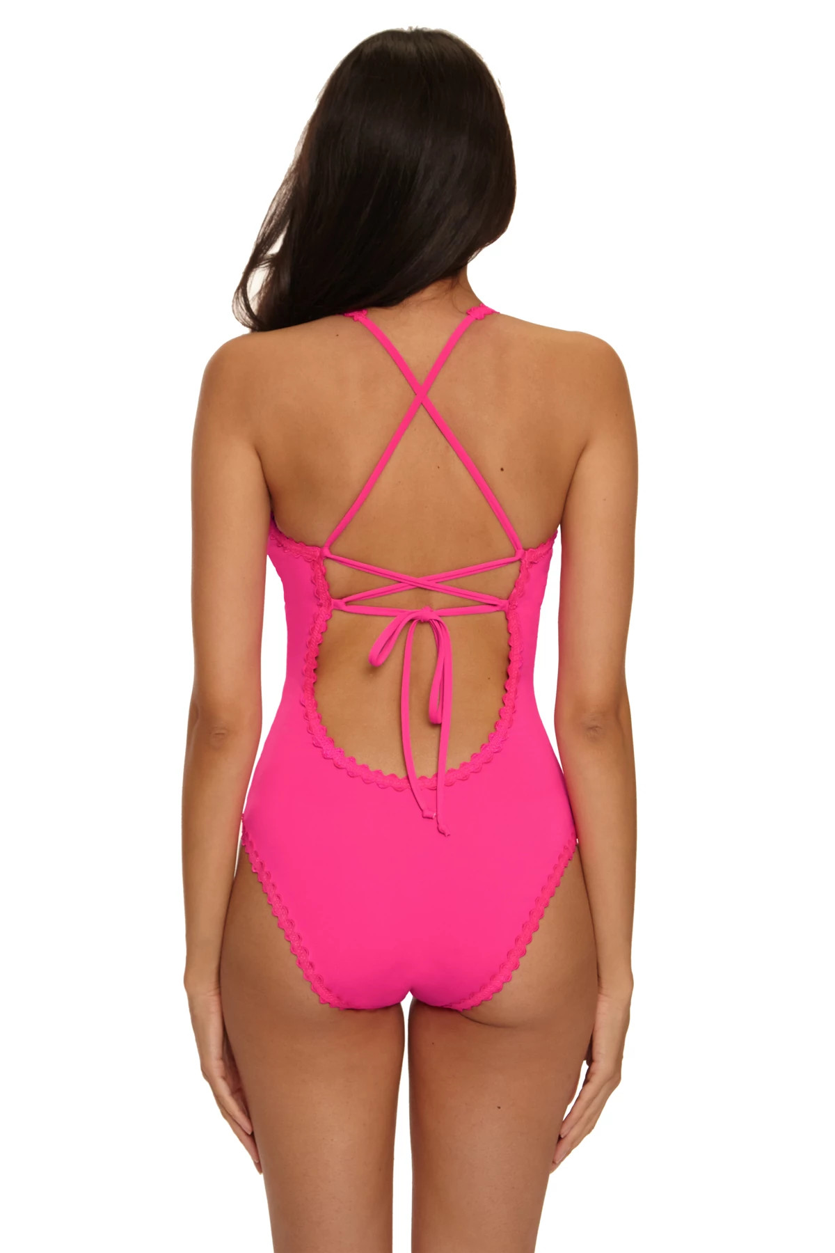 STRAWBERRY Bella Plunge Lace-Up One Piece Swimsuit image number 2
