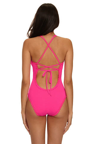 STRAWBERRY Bella Plunge Lace-Up One Piece Swimsuit