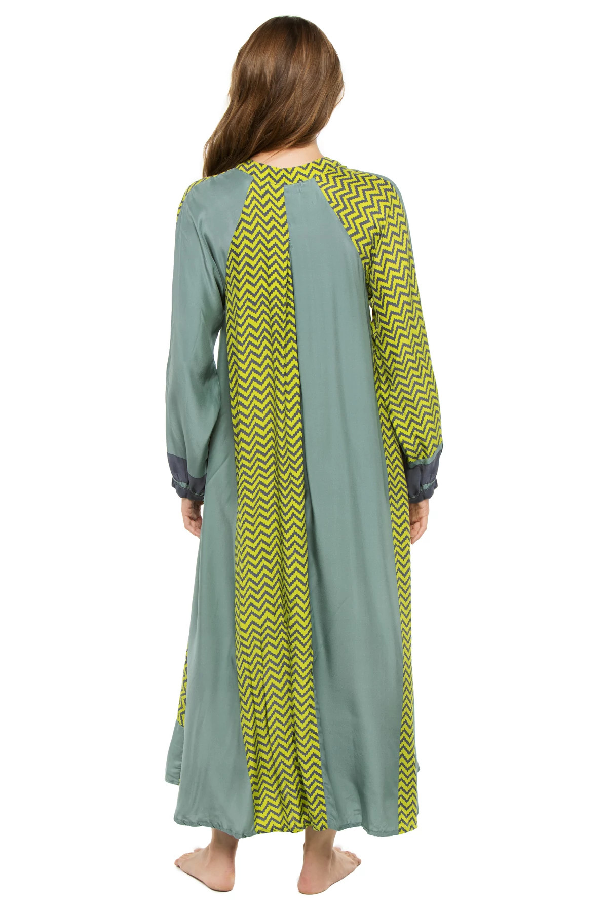 BLOCK ZIGZAG PRINT LIME Fiore Silk Maxi Dress image number 2