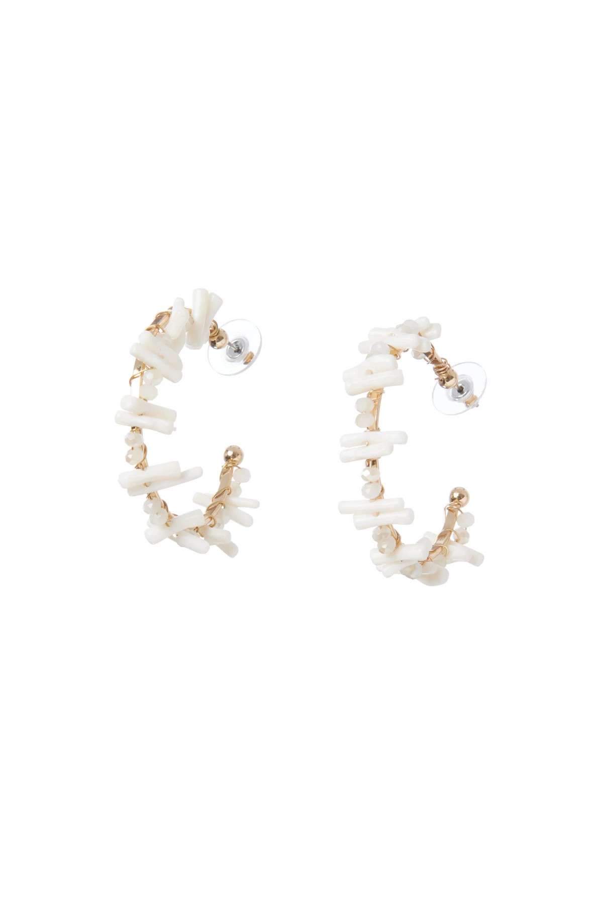 WHITE Shell Hoop Earrings image number 1