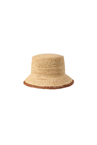BROWN Packable Raffia Bucket Hat