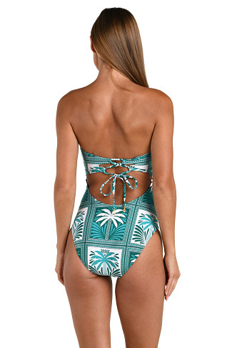 TURQUOISE Patchwork Palms One Piece Swimsuit
