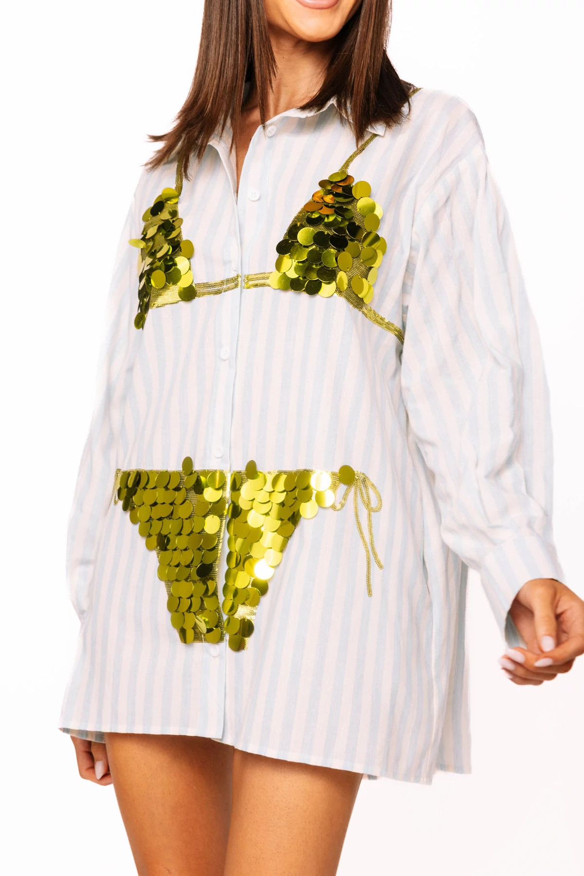 BLUE Striped Sequin Bikini Graphic Tunic image number 3