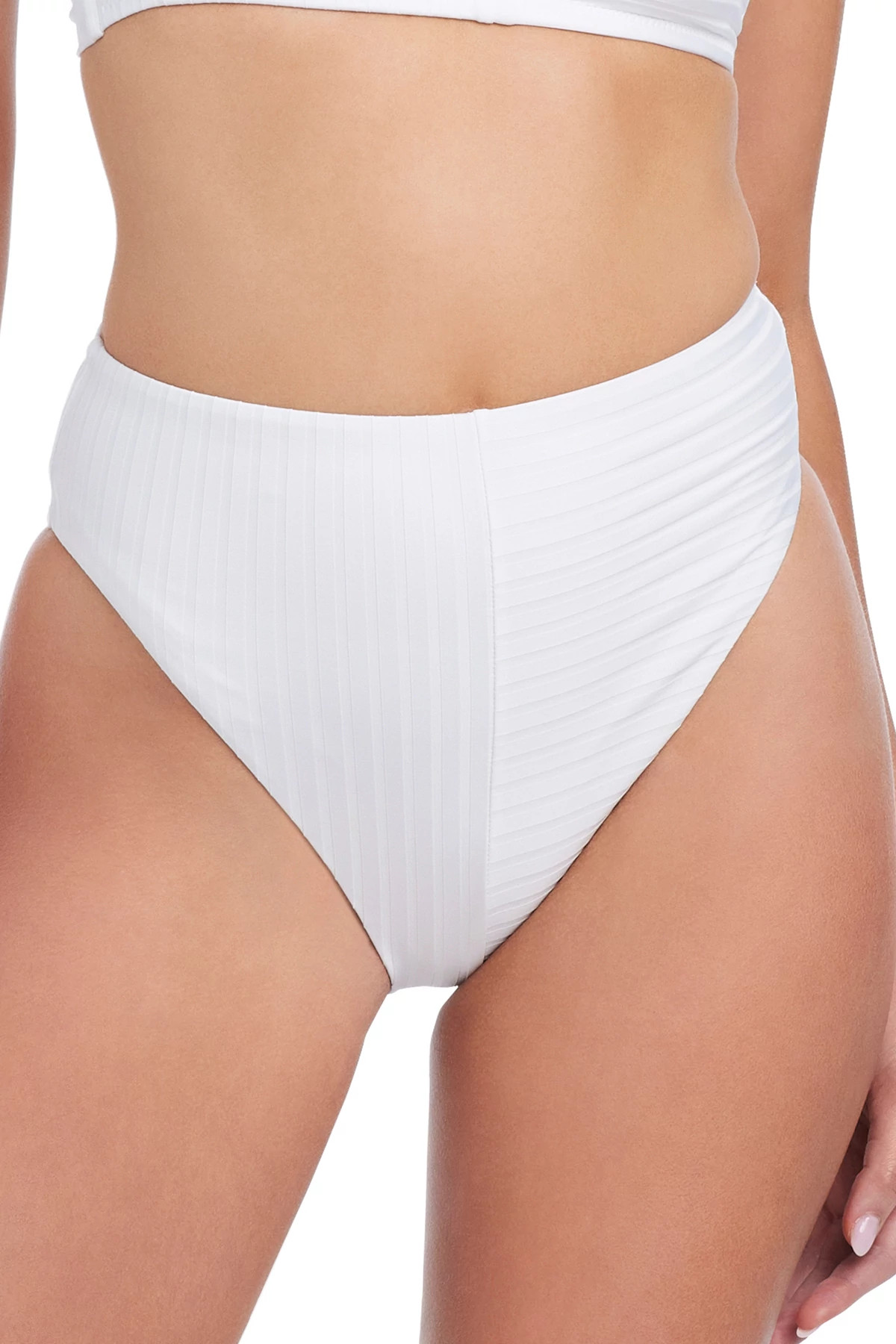 WHITE Ribbed High Waist Bikini Bottom image number 1