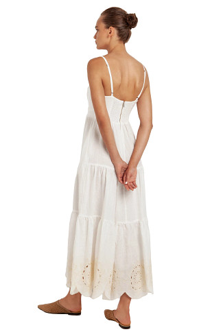 WHITE ECRU Embroidered Midi Dress