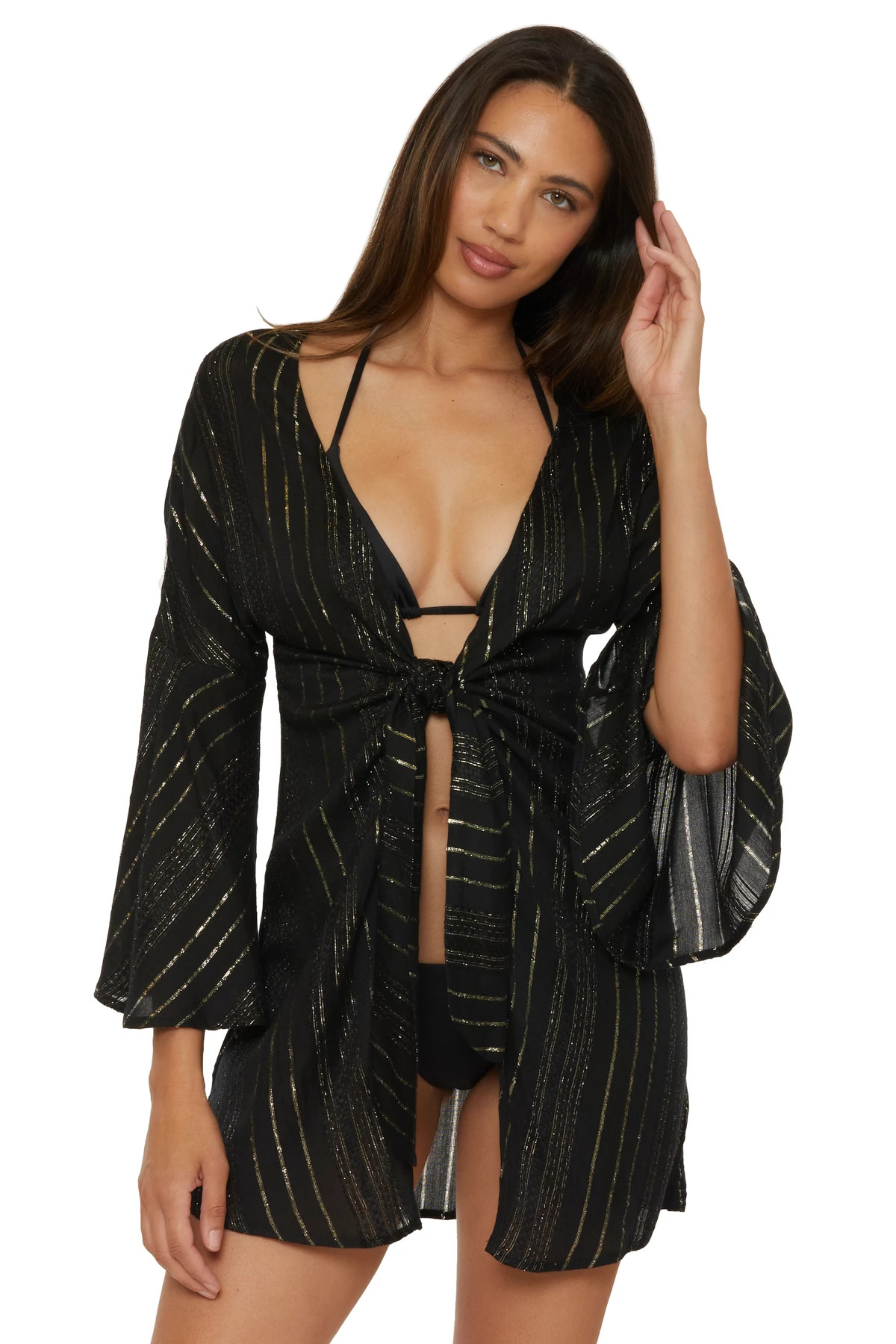 BLACK Tie Front Kimono image number 1