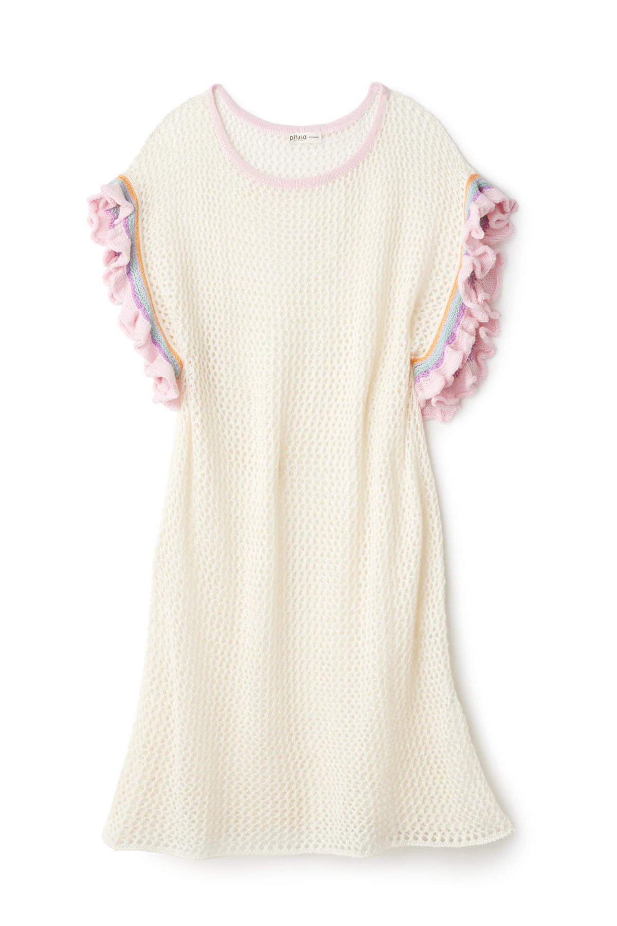 WHITE Crochet Ruffle Tunic Dress image number 3