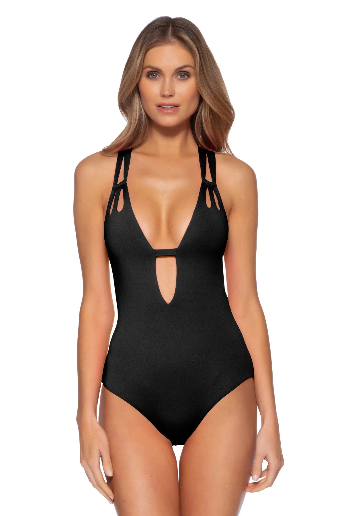 BLACK Skylar Plunge One Piece Swimsuit image number 1