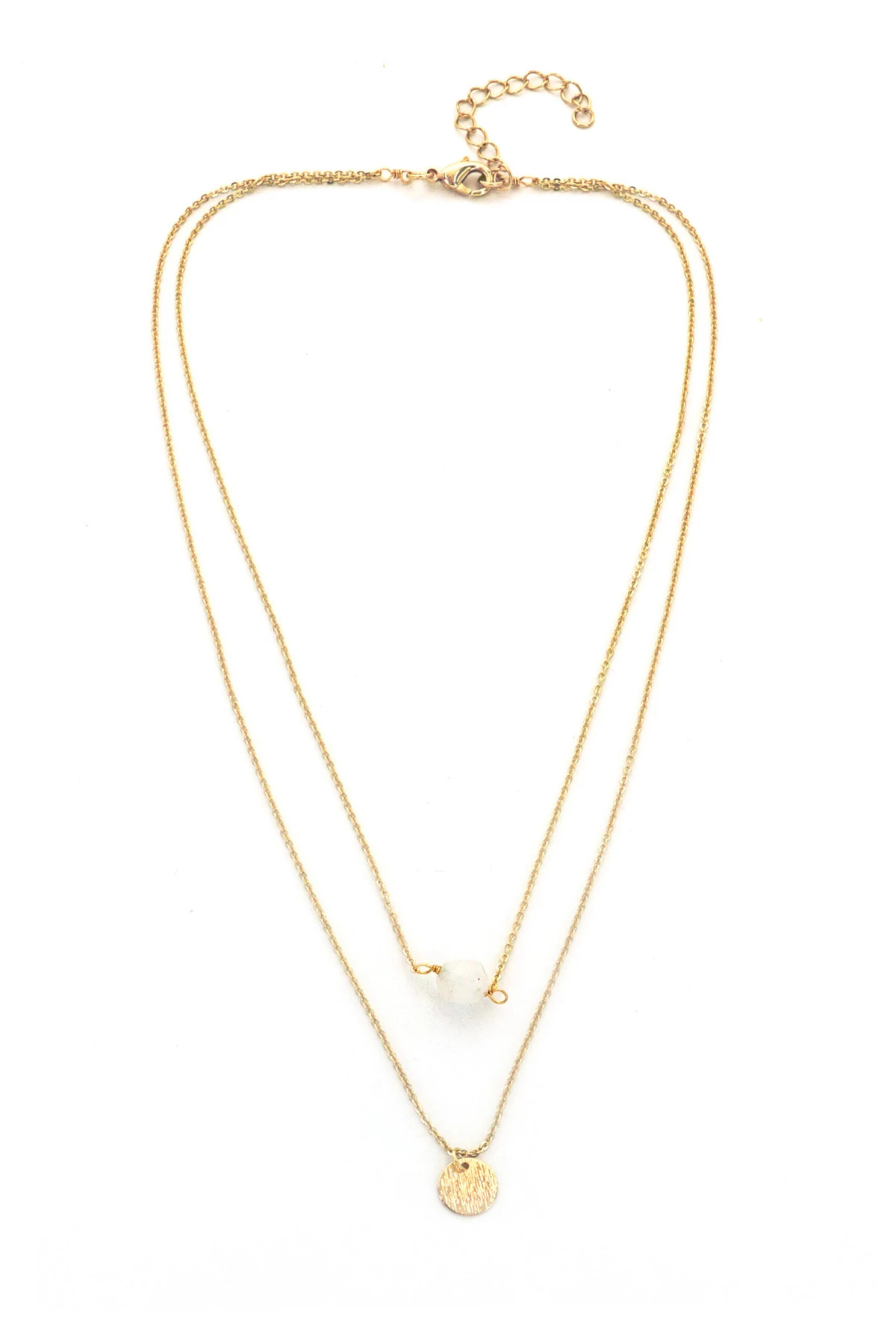 GOLD White Stone Layered Necklace image number 1