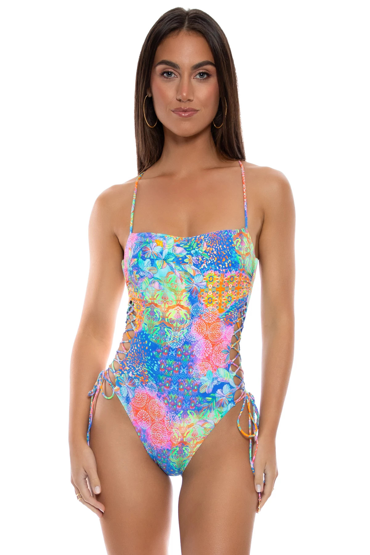 MULTI Deco Gardens Lace-Up One Piece Swimsuit image number 1
