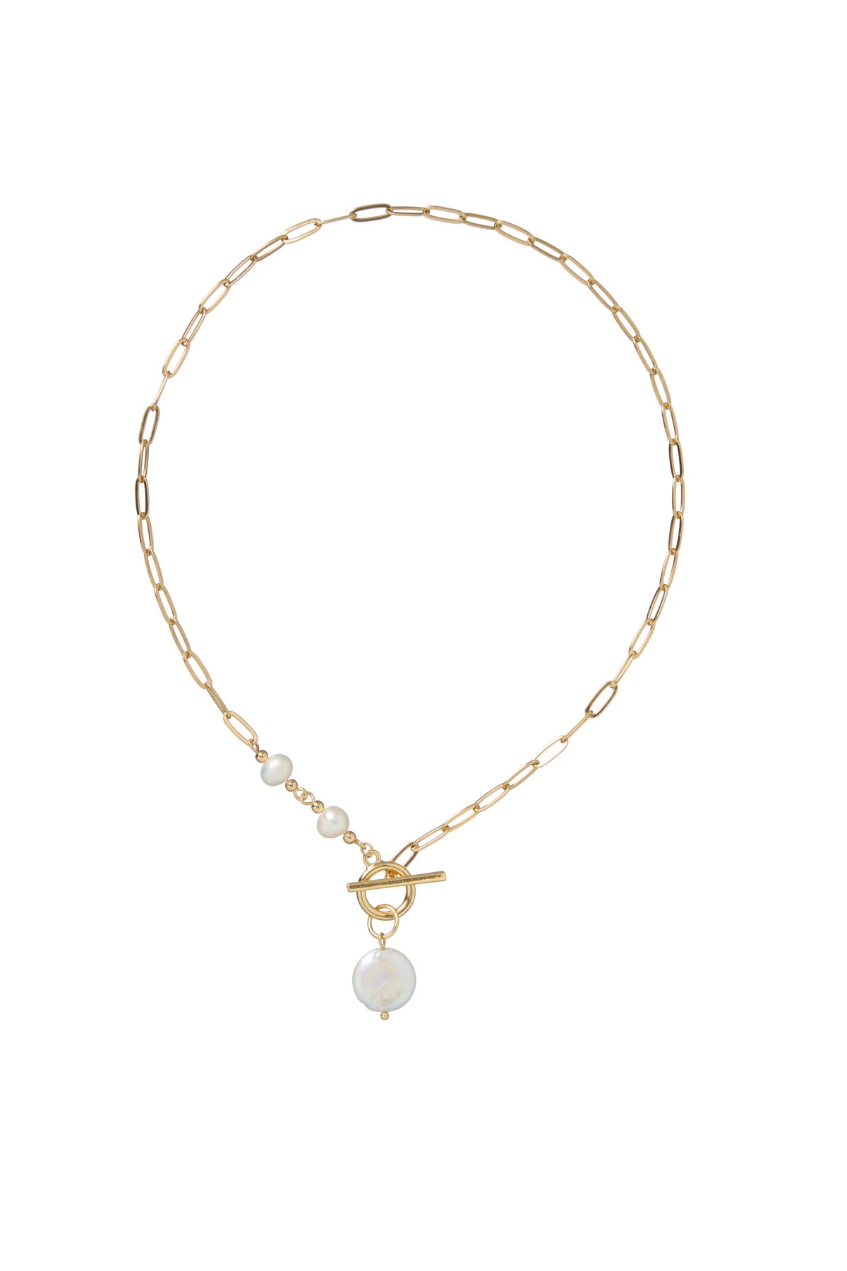 GOLD Pearl Toggle Necklace image number 1