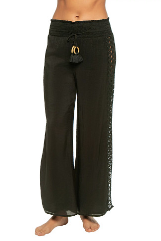 BLACK Crochet Inset Smocked Wide Leg Pants