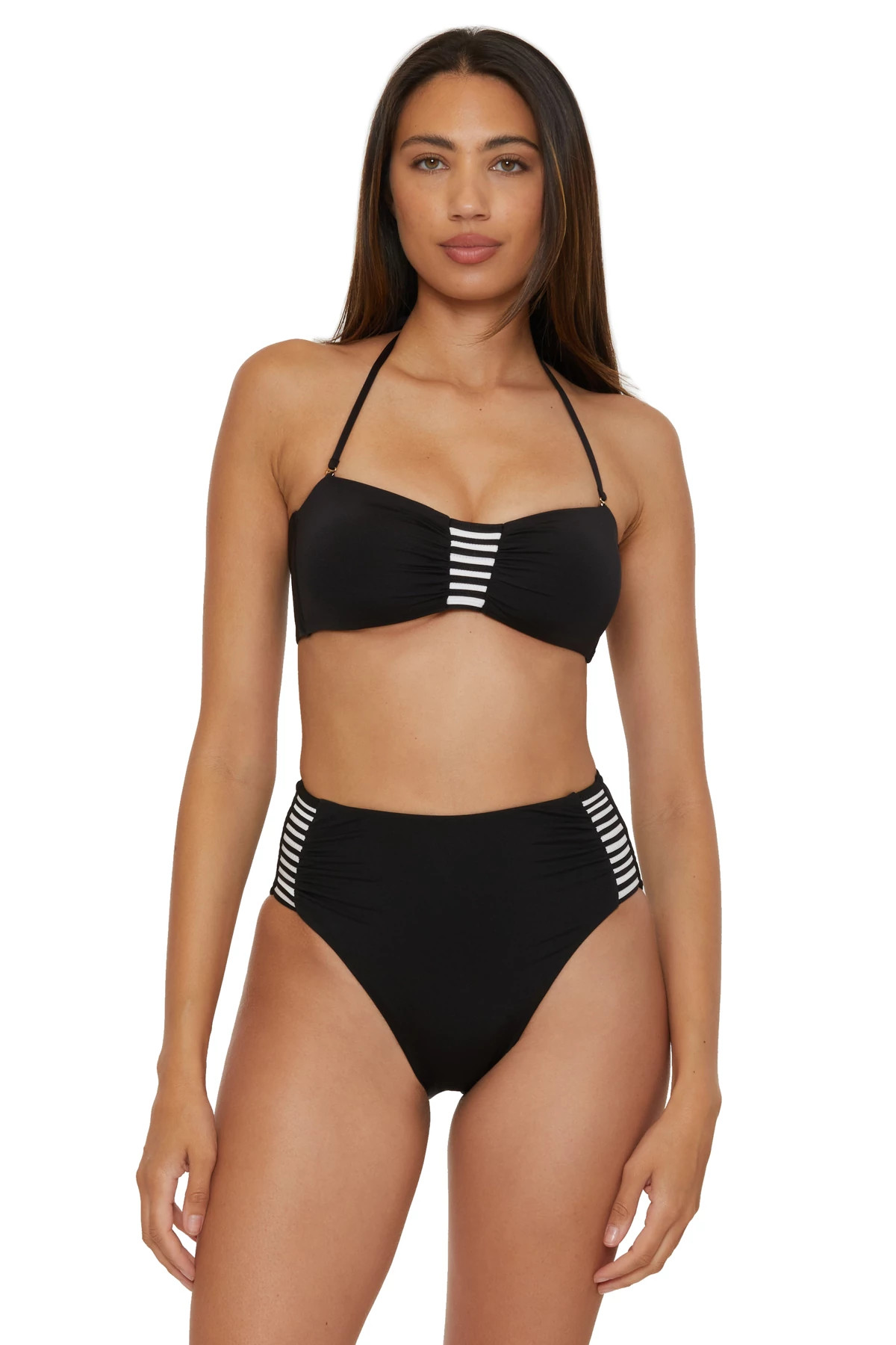 BLACK/WHITE Pleated Bandeau Bikini Top image number 3