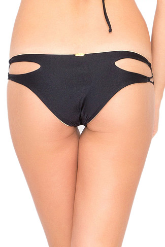 BLACK Reversible Cutout Tab Side Brazilian Bikini Bottom