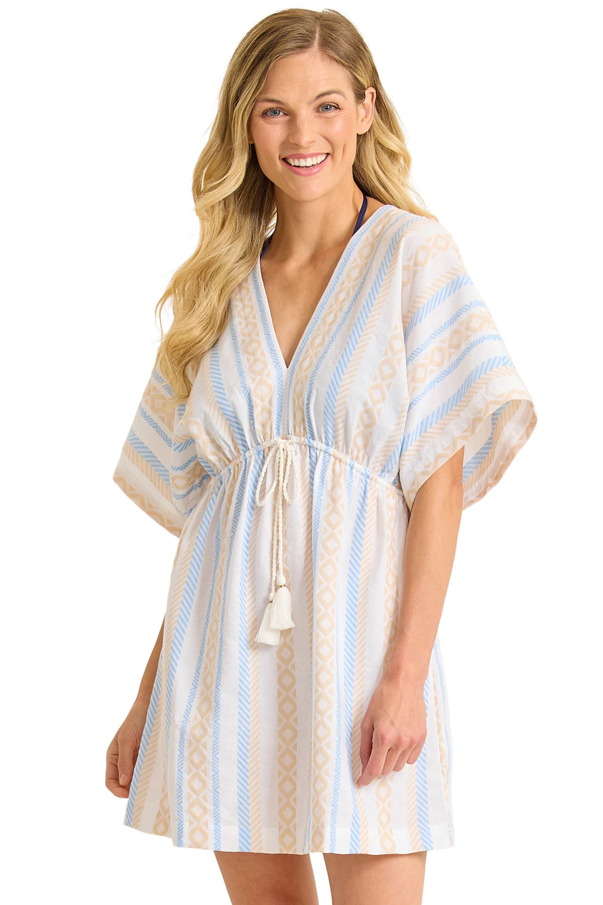 CREEK BED Poolside Palms Stripe Mini Dress image number 1