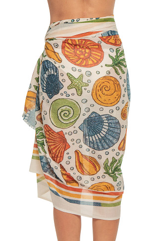 BEIGE MULTI Shell Print Cotton Sarong