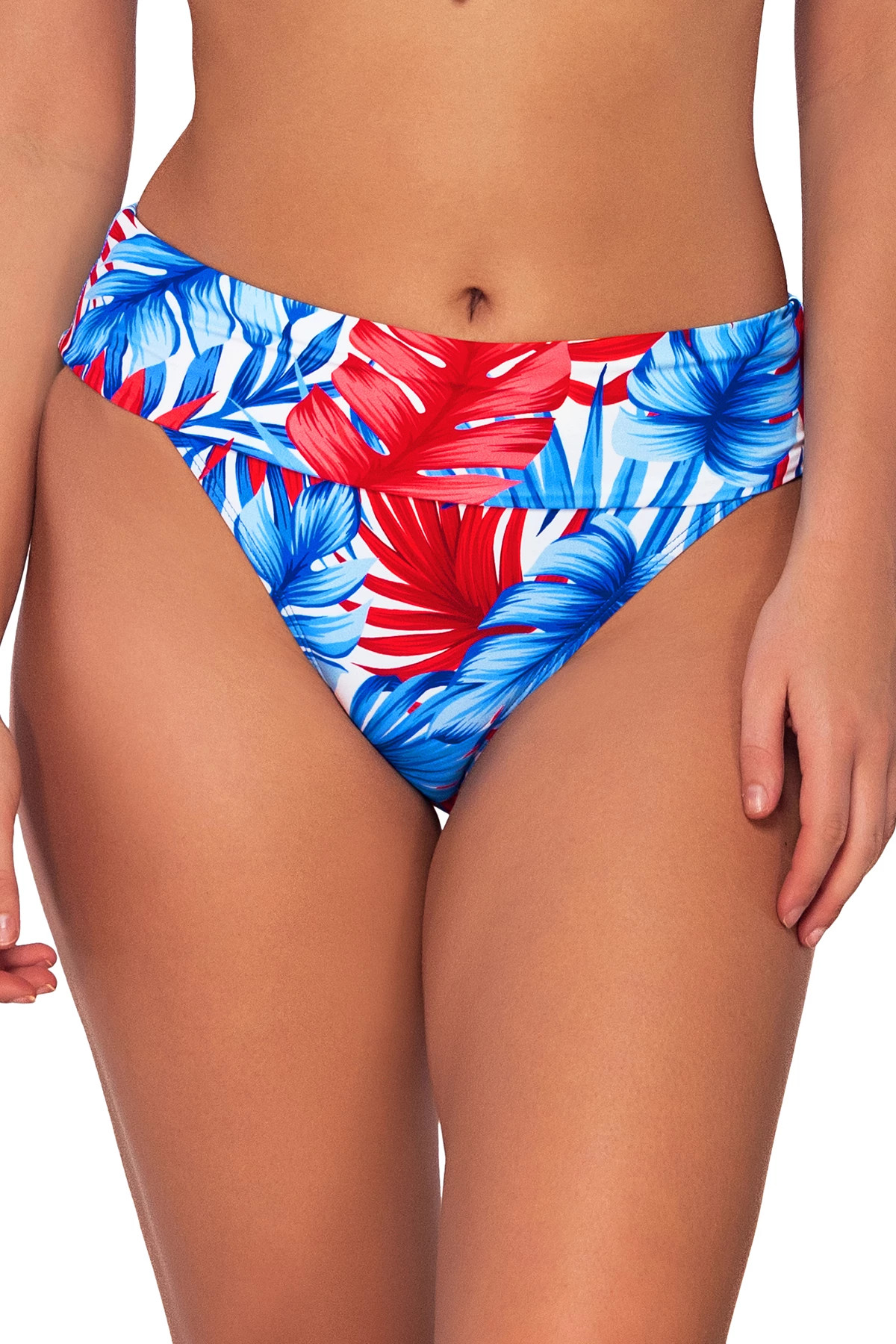 AMERICAN DREAM Banded Foldover High Waist Bikini Bottom image number 2