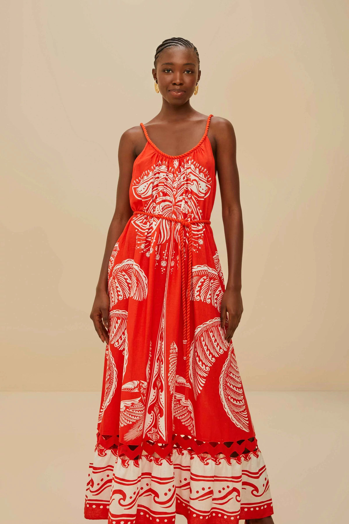 MAJESTIC COCONUT TREE RED Majestic Coconut Linen Maxi Dress image number 3