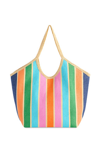 MULTI Capri Multicolor Stripe Paper Straw Tote