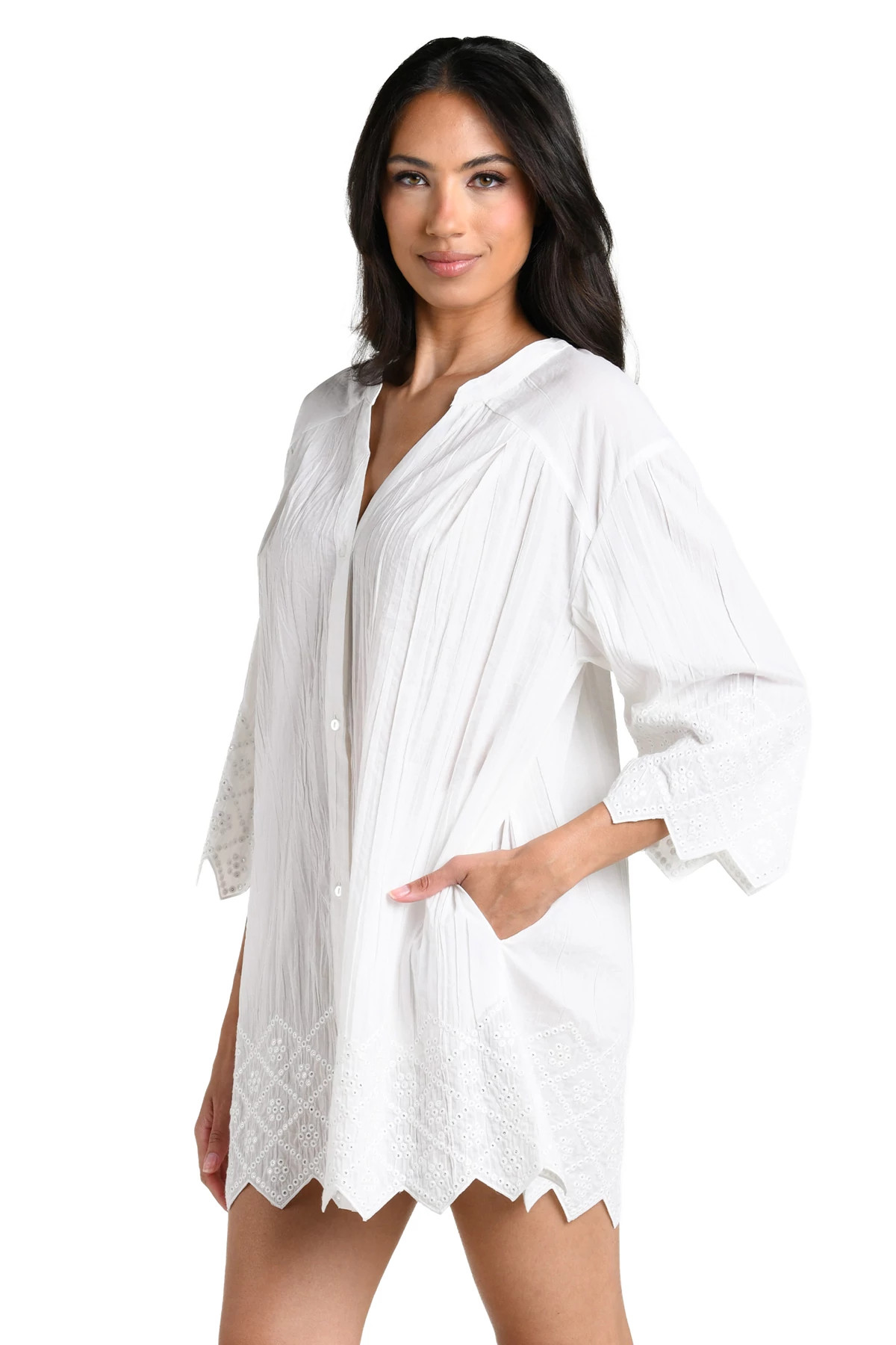 WHITE Crinkle Cotton Sequin Tunic Cover Up image number 3