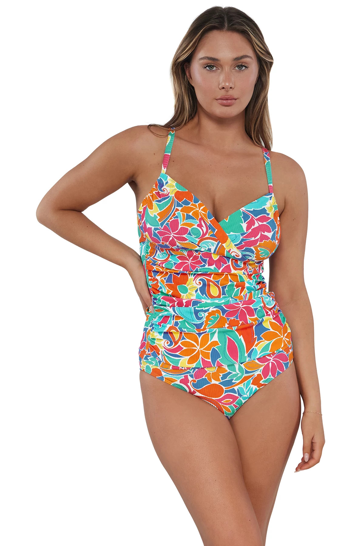 FESTIVE FLORAL SANDBAR RIB Serena Underwire Tankini Top (E-H Cup) image number 1
